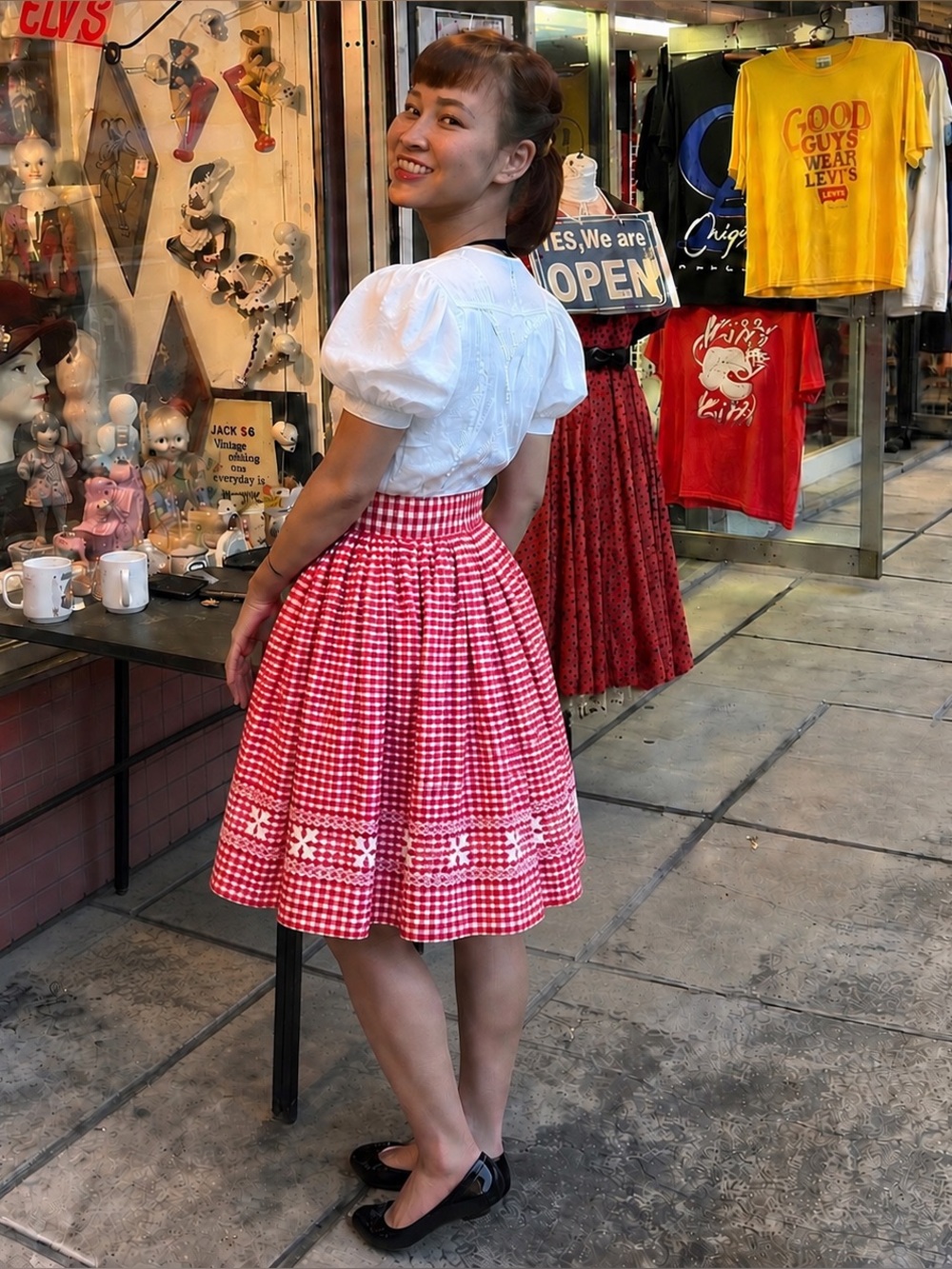 Vintage 50s Handmade Red Gingham Dirndl Skirt Rockabilly Cottage Folk Picnic XS